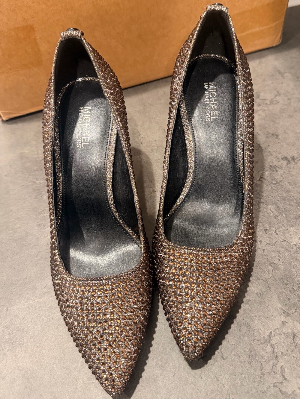 MICHAEL Michael Kors Brown Crystal Embellished Pointed Toe Pumps